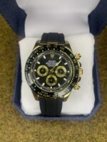 Luxury Chronograph Rolex Watch – Gold & Black Edition with Tachymeter Bezel and Silicone Strap