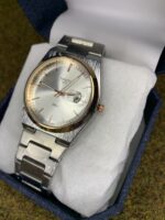 Tissot PRX-Inspired Luxury Stainless Steel Watch – Silver Dial with Date Display & Rose Gold Accents