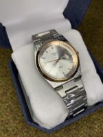 Tissot PRX-Inspired Luxury Stainless Steel Watch – Silver Dial with Date Display & Rose Gold Accents