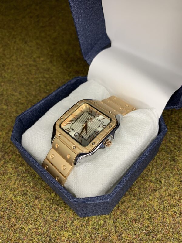 REWARD Auto Smooth Movement Square Watch – Gold Luxury Timepiece with Roman Numerals & Stainless Steel Strap