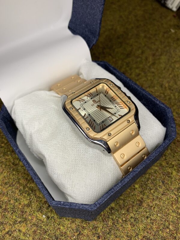 REWARD Auto Smooth Movement Square Watch – Gold Luxury Timepiece with Roman Numerals & Stainless Steel Strap