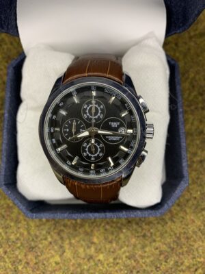 Luxury Chronograph  Watch – Black Dial with Brown Leather Strap & Sapphire Crystal Glass