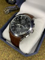 Luxury Chronograph  Watch – Black Dial with Brown Leather Strap & Sapphire Crystal Glass