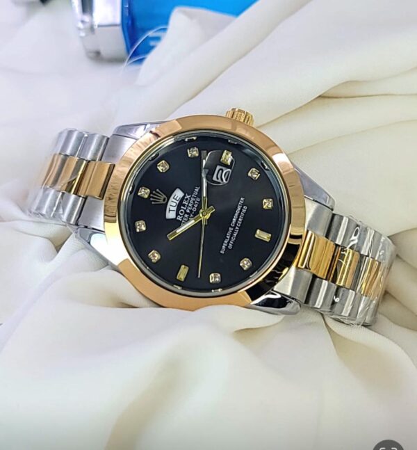 Luxury Dual-Tone Rolex Watch – Gold & Silver Stainless Steel with Diamond Markers and Date Display