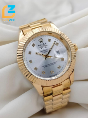 Luxury Dual-Tone Rolex Watch – Gold & Silver Stainless Steel with Diamond Markers and Date Display