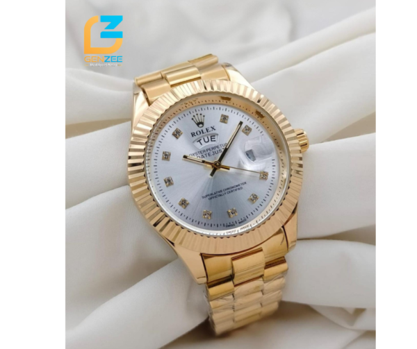 Luxury Dual-Tone Rolex Watch – Gold & Silver Stainless Steel with Diamond Markers and Date Display